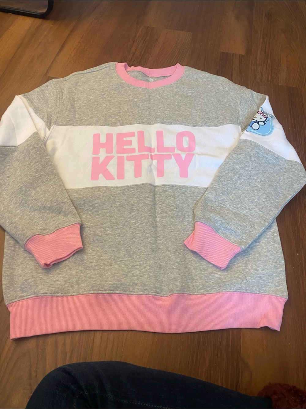 Ladies, children’s Hello Kitty Grey & Pink Colorblock Crewneck Sweatshirt